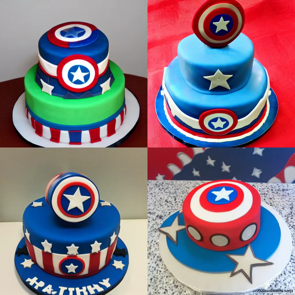 Prompt: Captain America hotwheels birthday cake