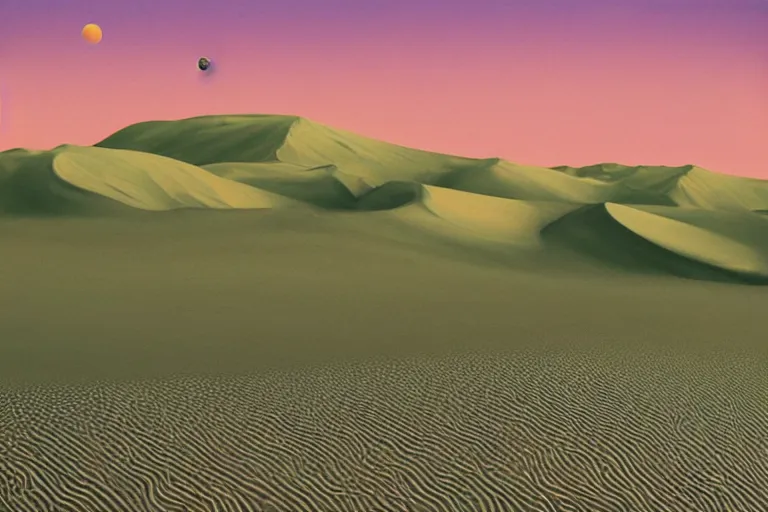 Image similar to sand dunes crossing over a pickle-filled ocean, 90's album cover, album art