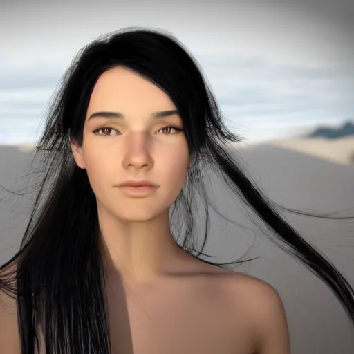 Prompt: cgi girl in casual clothes with long black hair with a dune - style force field