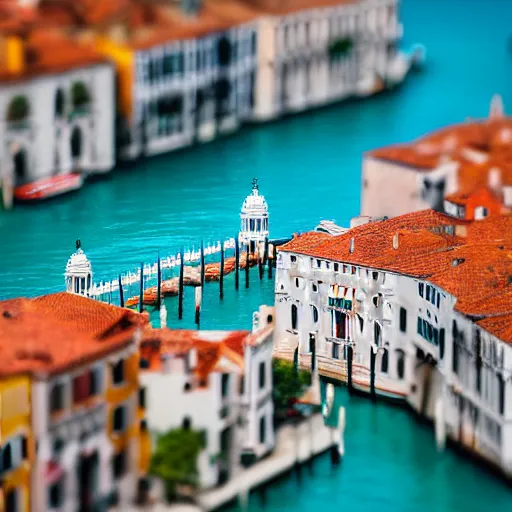 Prompt: lego venice, tiltshift photography, crystal clear turquoise water
