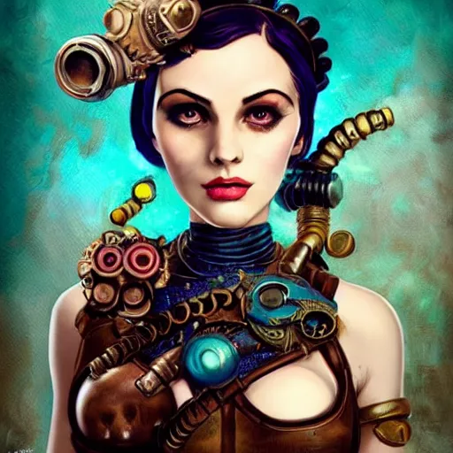 Image similar to lofi underwater bioshock steampunk portrait, wearing corset, Pixar style, by Tristan Eaton Stanley Artgerm and Tom Bagshaw.