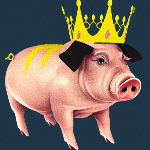 Prompt: A pig wearing a crown, 8k, Artstation, epic illustration, dramatic lighting