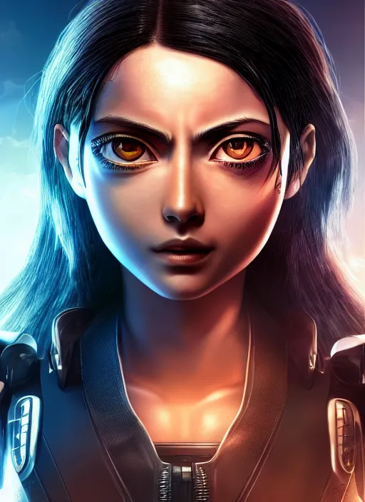 Image similar to Alita Battle Angel, digital painting, cyberpunk, aesthetic, faded, full body portrait, hyper realistic render, 8k