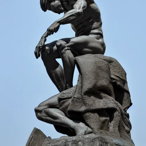 Image similar to jordan peterson in the style of rodins the thinker statue