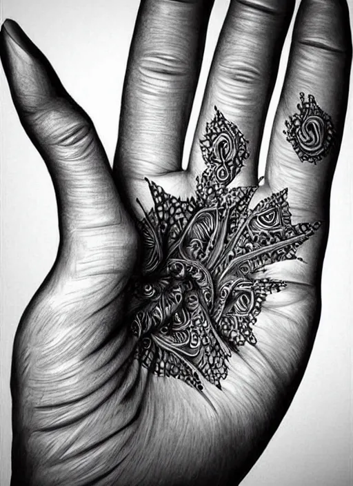 Prompt: hand art jinjo ito hyperrealism, intricate detailed