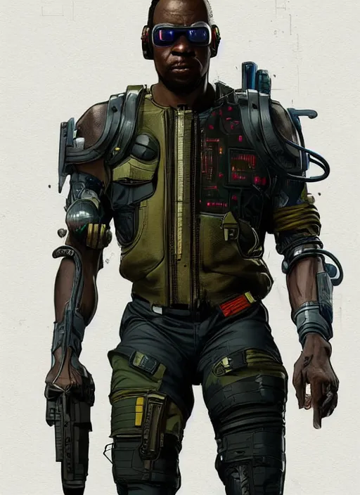 Prompt: chidi igwe. cyberpunk mercenary in tactical harness and jumpsuit. dystopian. portrait by stonehouse and mœbius and will eisner and gil elvgren and pixar. realistic proportions. cyberpunk 2 0 7 7, apex, blade runner 2 0 4 9 concept art. cel shading. attractive face. thick lines.