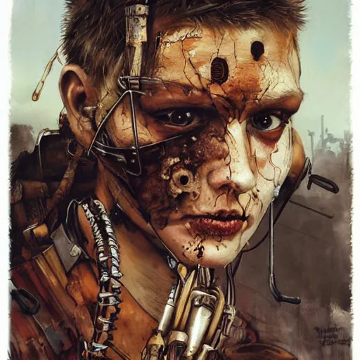 Image similar to mad max the road warrior by abandoned steelworks, grime and grunge, in the style of adrian ghenie, esao andrews, jenny saville,, surrealism, dark art by james jean, takato yamamoto