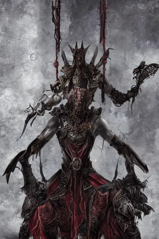 Image similar to Path of Exile, Sirius, bronze face, red eyes, male image with bronze black armor, sitting on the throne, inside the ruined gothic church, black shadows, dark red bloody fog fly around, [[blood]], Anachronism, painting, dark fantasy, steampunk, 4k, perfect quality,