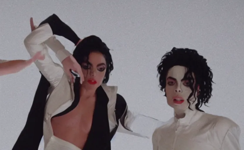 Prompt: lady gaga and michael jackson geometric music video