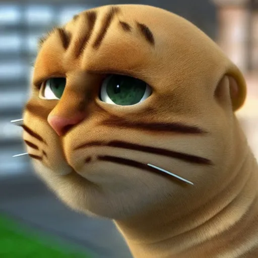 Image similar to bald garfield in real life, garfield has no hair on the top of his head, bald spot on his head, photo