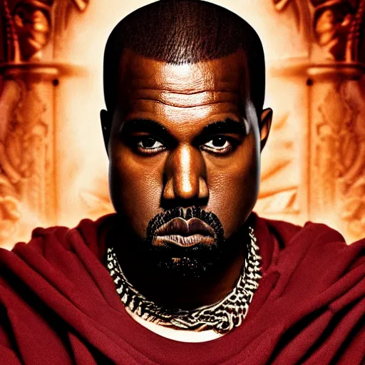 Image similar to Portrait of Kanye West as the god-emperor of mankind, amazing splashscreen artwork, splash art, head slightly tilted, natural light, elegant, intricate, fantasy, atmospheric lighting, cinematic, matte painting