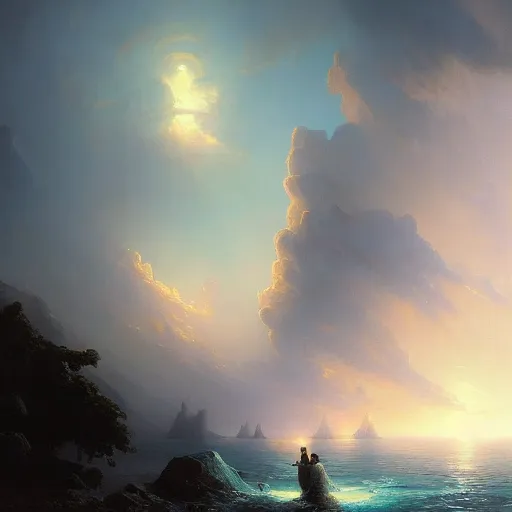 Image similar to ''cinematic shot'' of gates to heaven full detailed 8 k realistic atmosferic made by ivan aivazovsky, peter mohrbacher, greg rutkowski volumetric light effect broad light oil painting painting fantasy art style sci - fi art style realism premium prints available artwork unreal engine