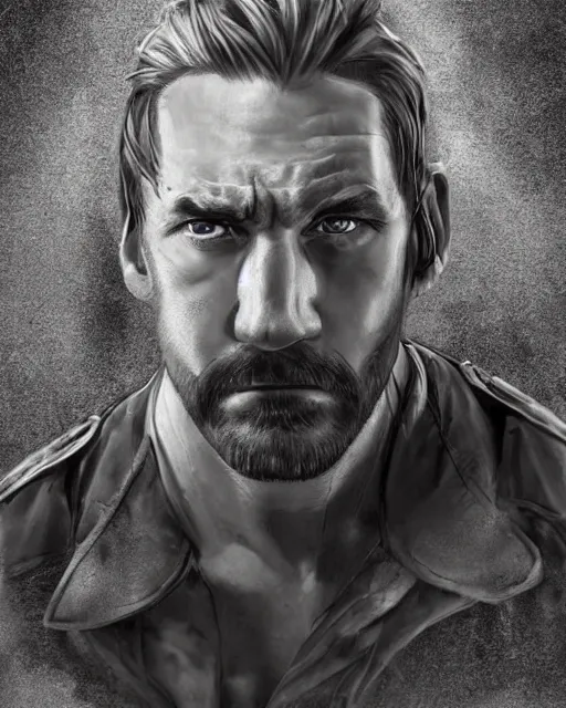 Prompt: portrait of muscular, tired and alcoholic 3 0 - year - old handsome man with short darkblonde hair, serious sad look in his eyes, dirty beard, blue eyes, crying, wearing dirty soldier uniform, on the desert, hyper realistic face, beautiful eyes, character art, art by mark brooks, hyperdetailed, cryengine, trending on artstation, digital art