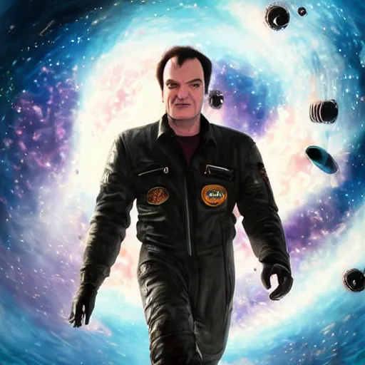 Image similar to hyperrealistic film full body still of quentin tarantino in space, stunning 3 d render, inspired by istvan sandorfi & greg rutkowski & unreal engine, perfect facial symmetry, dim volumetric cinematic lighting, 8 k octane comprehensive render, extremely hyper - detailed, incredibly lifelike attributes, intricate, real flesh texture, masterpiece, artstation, stunning,