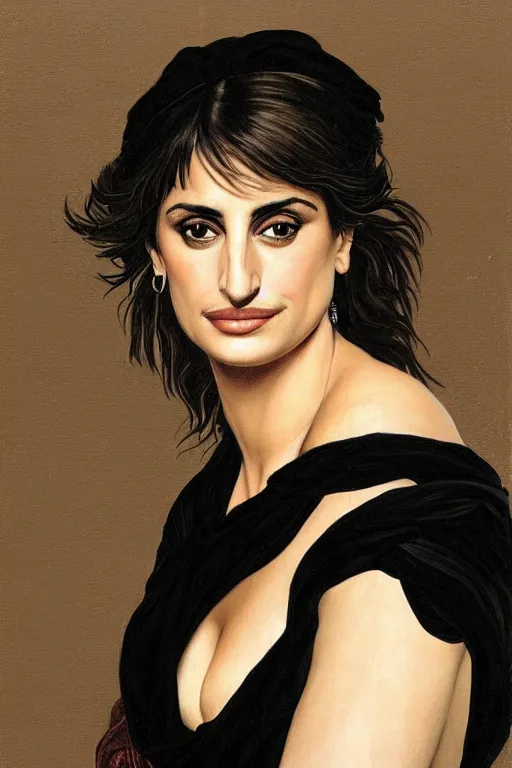 Image similar to portrait of penelope cruz, artwork by caravaggio