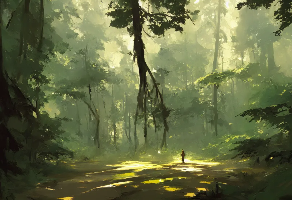 Image similar to greg manchess painting of a forest landscape, painting, trending on artstation, by ismail inceoglu and craig mullins