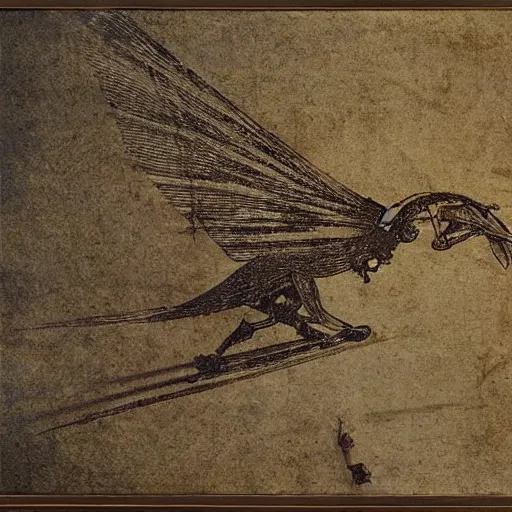 Image similar to highly detailed, sharp focus, 4k, highly detailed, sharp focus, a flying machine by Leonardo Da Vinci,