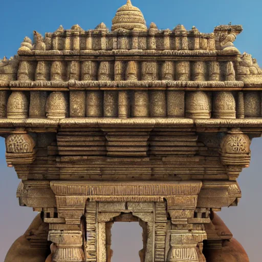 Image similar to 4 k unreal engine render of an ancient never seen before indian high detail temple. mirroring water