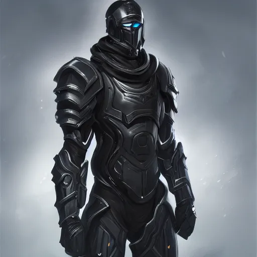 Image similar to a man in futuristic black armor without a helmet ,D&D, fantasy, elegant, hopeful, muscular, highly detailed, digital painting, artstation, concept art, smooth, sharp focus, illustration