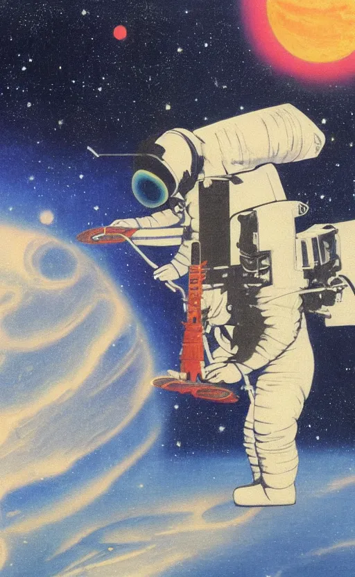 Image similar to painting of an astronaut by kitano tsunetomi, 1 9 3 9