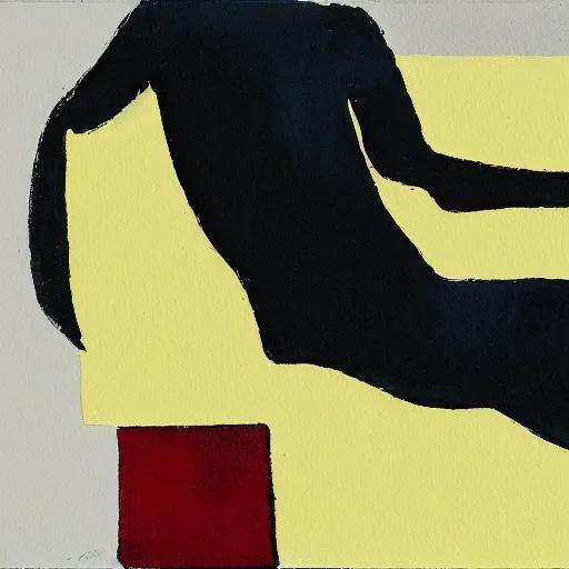 Image similar to a minimalist painting of a charming man reclined on a sofa. 1991. Watercolor and Acrylic on Paper