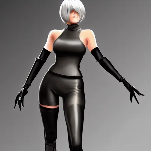 Image similar to full body portrait of 2B nier automata wearing skin tight clothes screenshot from the video game Team Fortress 2 digital art trending on Artstation, CGSociety