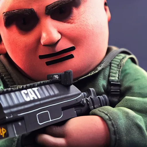 Image similar to Eric Cartman in Call of Duty black ops, highly detailed, high quality, HD, 4k, 8k, Canon 300mm, professional photographer, 40mp, lifelike, top-rated, award winning, realistic, sharp, no blur, edited, corrected, trending