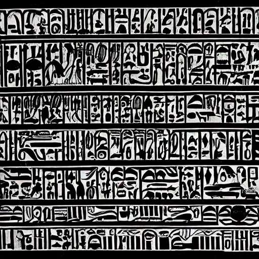 Image similar to evil black egyptian hieroglyphs on a black background, hidden eyes everywhere