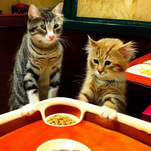 Prompt: cats in a chinese buffet restaurant