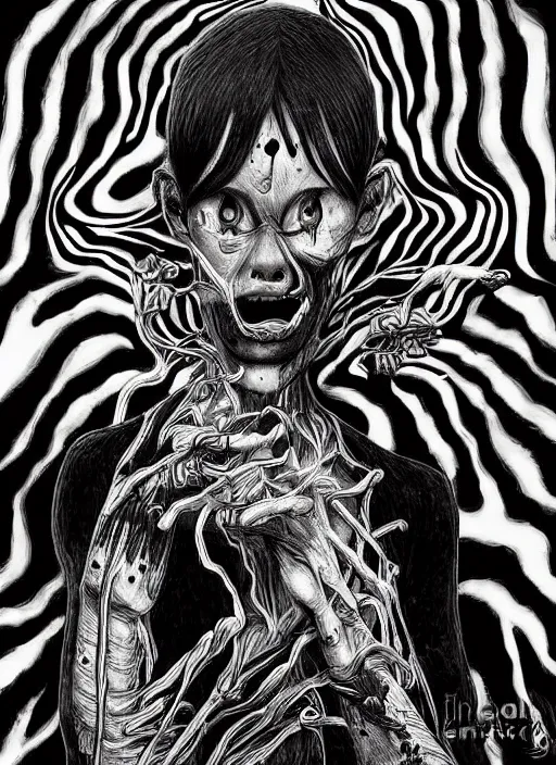 Image similar to digital _ painting _ of _ junji ito horror black and white _ by _ filipe _ pagliuso _ and _ justin _ gerard _ symmetric _ fantasy _ highly _ detailed _ realistic _ intricate _ port