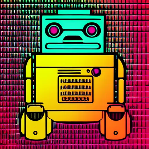 Prompt: artificial intelligence logo, in the middle is a portrait of the robot wall - e by pixar in the style of cyberpunk neon, art, highly detailed colorful image, sharp focus