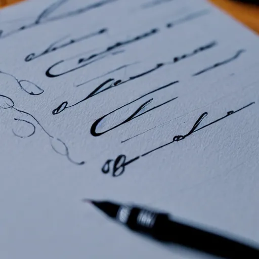 Image similar to cursive letters on a white piece of paper, close - up, penmanship, ink on paper, fountain pen