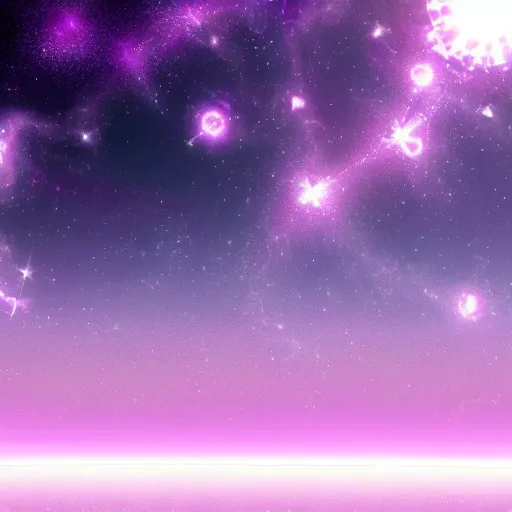 Prompt: anime style hd wallpaper of outer space horizon, glittering stars scattered about, lilac colors