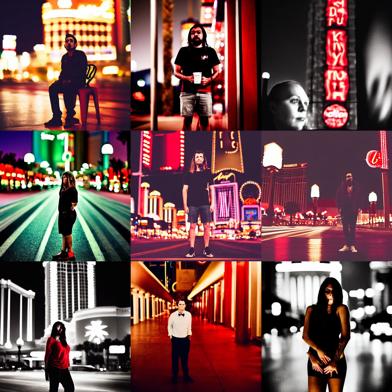 Prompt: portrait of a blood addict in Las Vegas at night, blood, 35mm f1.8, color, behance, trending on instagram