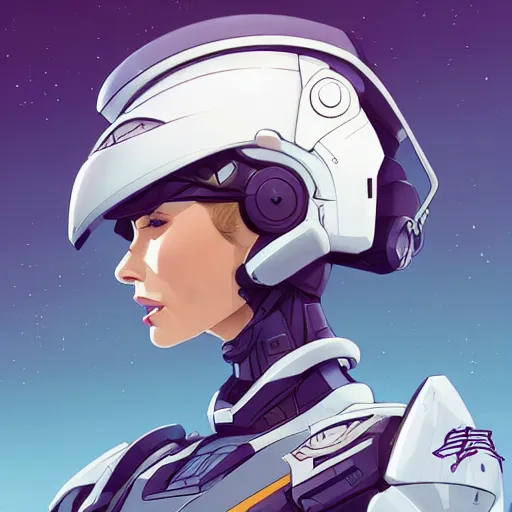 Image similar to a portrait of a stunning beautiful elite lena headey gundam pilot, with an intricate, detailed, urban inspired hiphop afro futuristic helmet, vector behance hd jesper ejsing, rhads, makoto shinkai, lois van baarle, ilya kuvshinov, rossdraws, hd, 3 2 k, ilya kuvshinov, gustav klimt