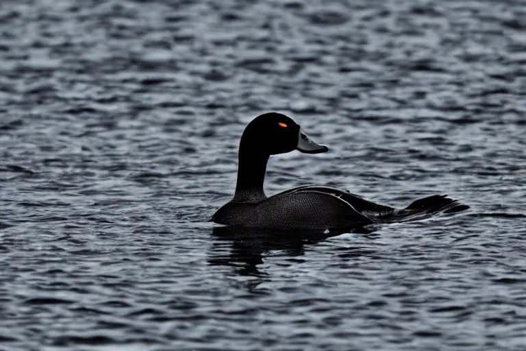 Prompt: photo of mallard duck as loch ness monster, dark and ominous