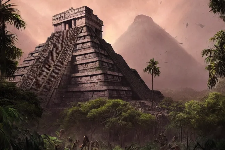 Prompt: Brutalist mayan temple in the jungle, beautiful dynamic lighting, cinematic, wide angle establishing shot, extremely high detail, photo realistic, cinematic lighting, post processed, concept art, artstation, matte painting, style by eddie mendoza, raphael lacoste, alex ross