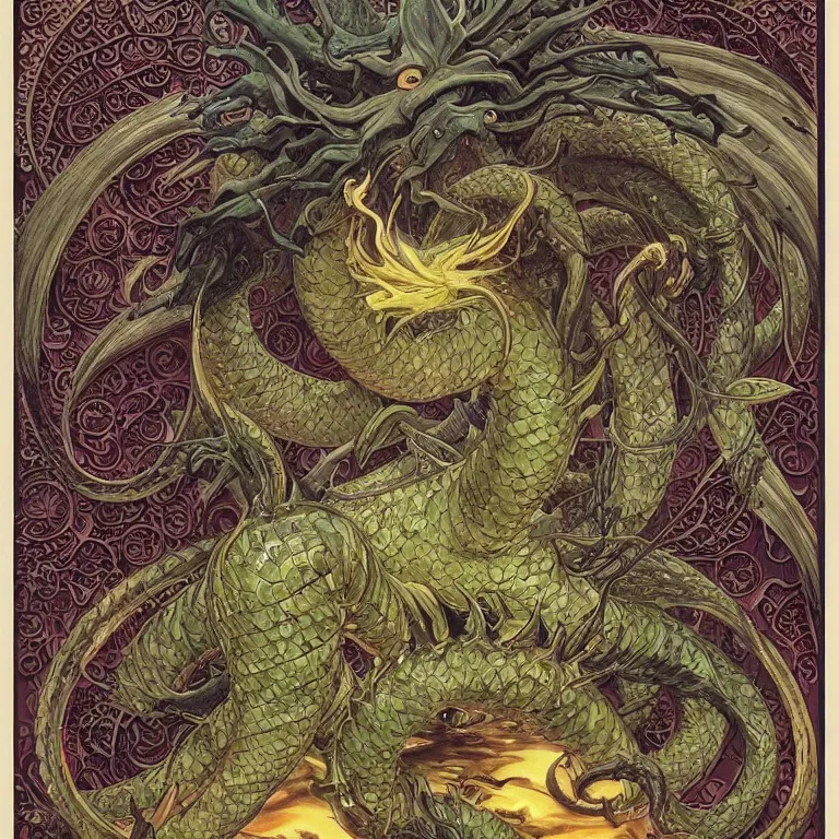Prompt: portrait of Shenron The Eternal Dragon of the Earth Dragon Balls by Jeff Easley and Peter Elson + beautiful eyes, beautiful face + symmetry face + border and embellishments inspiried by alphonse mucha, fractals in the background, galaxy + baroque, gothic, surreal + highly detailed, intricate complexity, epic composition, magical atmosphere + masterpiece, award winning + trending on artstation
