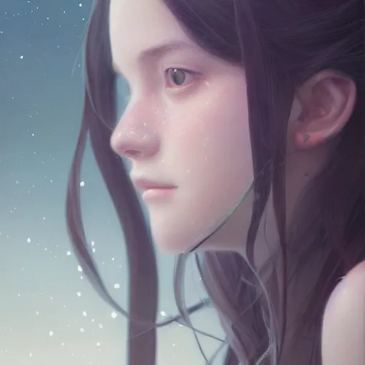 Image similar to a beautiful girl with long dark hair, portrait, sharp focus, intricate, digital painting, artstation, highly detailed, ambient lighting, illustration, art by Studio Ghibli and Greg Rutkowski