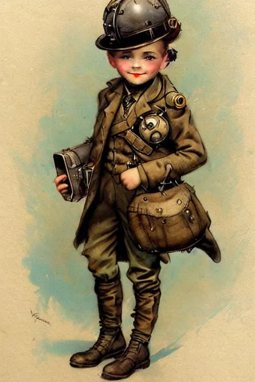 Prompt: ( ( ( ( ( 1 9 5 0 s retro future 1 0 year old adventurer in steampunk costume full portrait. muted colors. ) ) ) ) ) by jean - baptiste monge!!!!!!!!!!!!!!!!!!!!!!!!!!!!!!