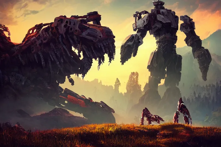 Image similar to tremortusk machine mecanical creature robot of horizon forbidden west horizon zero dawn radiating a glowing aura global illumination ray tracing hdr fanart arstation by ian pesty and alena aenami artworks in 4 k