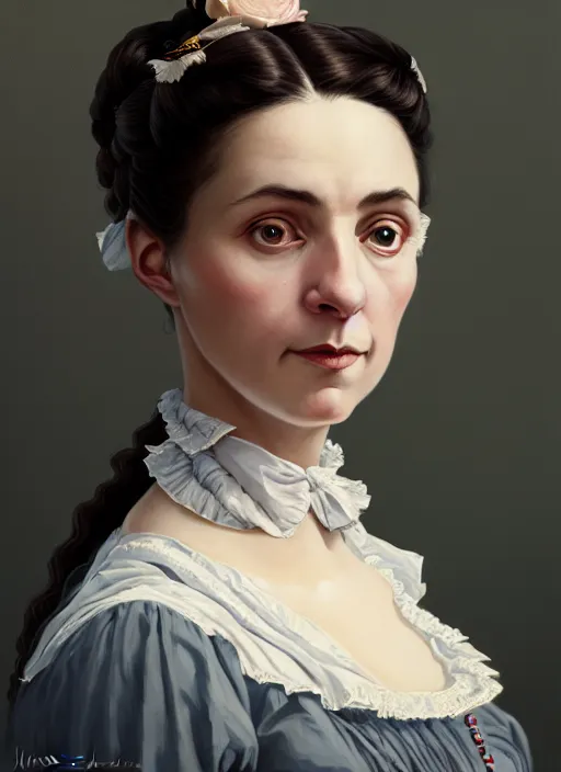 Image similar to a portrait of a woman with a crooked nose in victorian clothing, confident pose, intricate, elegant, sharp focus, illustration, highly detailed, concept art, matte, trending on artstation, anime, art by james jean and artgerm and brian despain and alberto mielgo, greg rutkowski, wlop, ilya kuvshinov, strong strokes