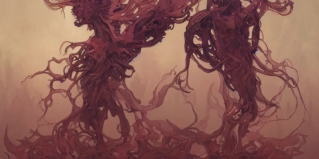 Image similar to epic concept illustration of a fungus demon god, by james jean, by artgerm and greg rutkowski and alphonse mucha. uhd, amazing depth, cinematic lighting, glossy wet levitating floating fungus god with arms outstretched.