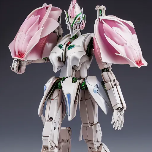 Prompt: futuristic nymphaea themed mecha waterlily upper body, sepals forming helmet, highly detailed, nymphaea, 8 k hd resolution, barbatos gundam with detailed floral inlay, bandai box art, star wars, makoto kobayashi, frank gehry, raymond swanland