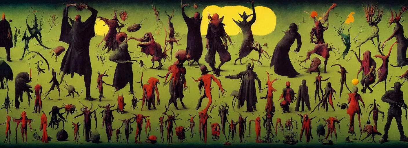 Image similar to full - body surreal colorful demonic rpg character concept art anatomy, action pose, very coherent and colorful high contrast masterpiece by norman rockwell franz sedlacek hieronymus bosch dean ellis simon stalenhag rene magritte gediminas pranckevicius, dark shadows, sunny day, hard lighting, reference sheet white! background