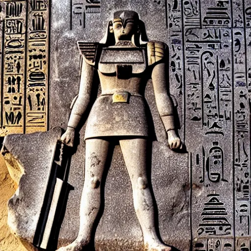 Image similar to photo of a gundam inscribed on the wall of a tomb in egypt, historical, artifact, marble, stone, national geographic, relic