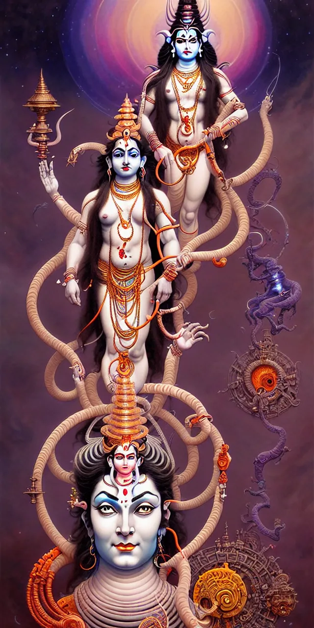 Image similar to beautiful hindu god mahadev shiv art nouveau fantasy character portrait, ultra realistic, intricate details, the fifth element artifacts, highly detailed by peter mohrbacher, hajime sorayama, wayne barlowe, boris vallejo, aaron horkey, gaston bussiere, craig mullins