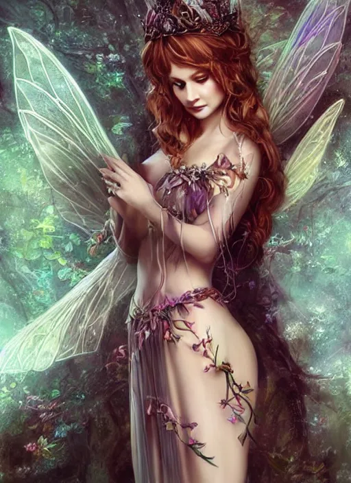 Prompt: beautiful beautiful full body portrait fairy faerie fey fae queen highly detailed CGsociety subtle enchanting alluring magic