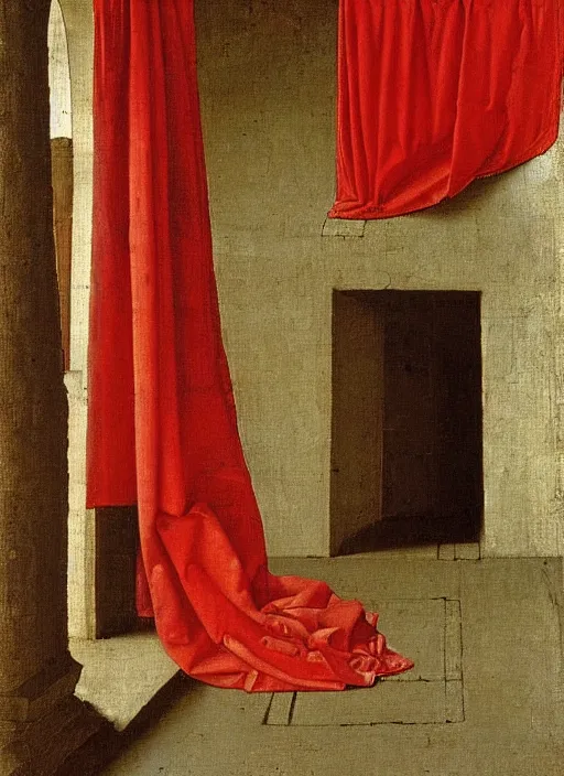 Image similar to red cloth of the floor, medieval painting by jan van eyck, johannes vermeer, florence