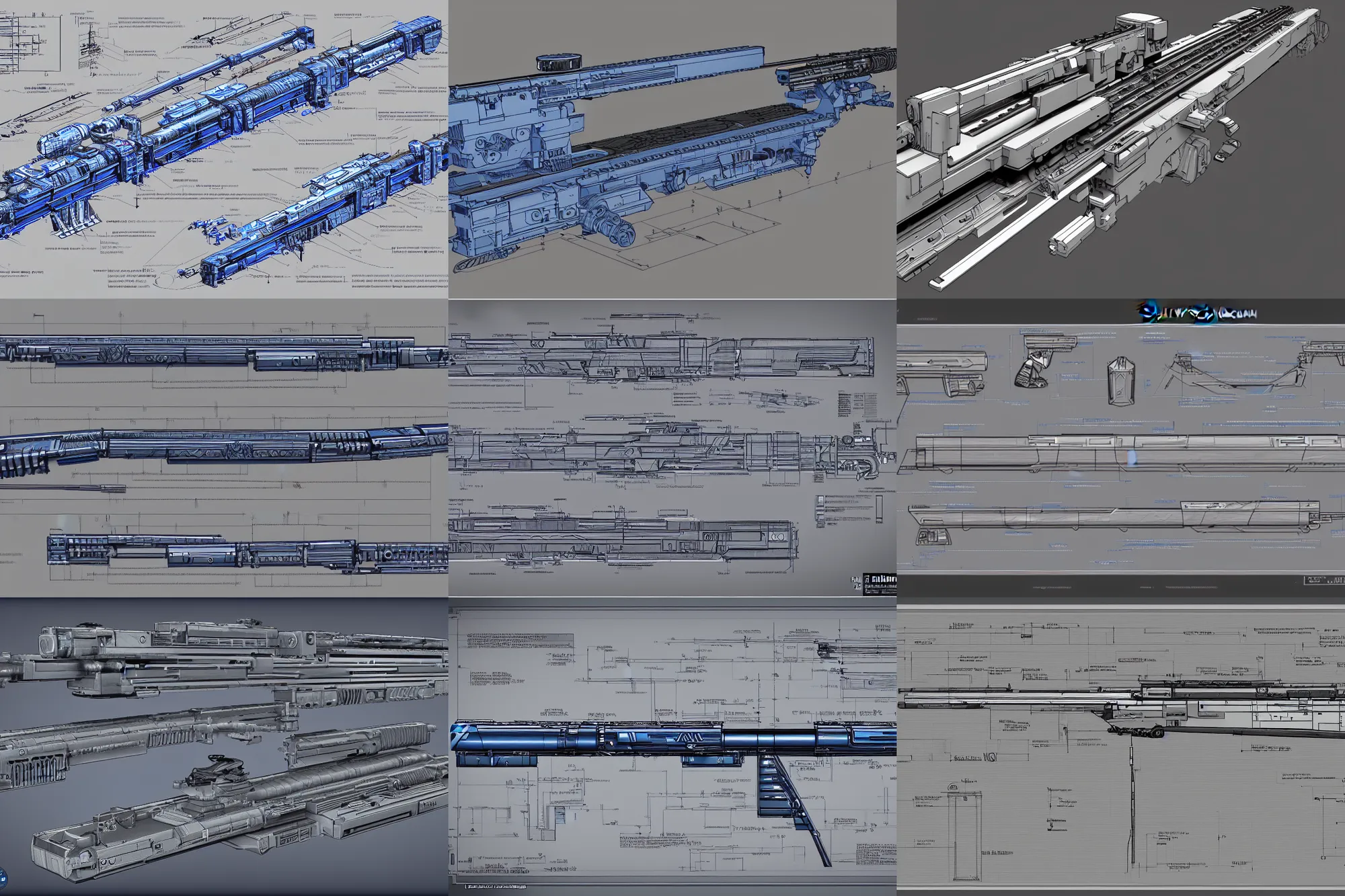 Prompt: blueprint of a railgun, highly detailed, precise lines, 4k,